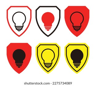 Shield icon set with light bulb icon, vector illustration for smartphone or web application.