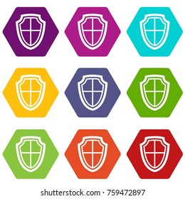 Shield icon set many color hexahedron isolated on white vector illustration