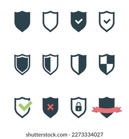 shield icon set on white background, shield symbols in flat style for web design, app, ui, logo