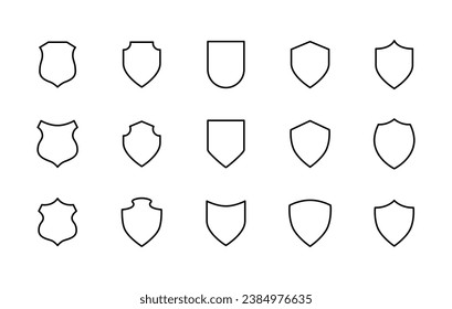 Schild Symbol-Set. Schutz des Immunsystems gegen Bakterienschutz, Heraldische Schilde, Sicherheits-Ritterpreis, Liniensymbole, bearbeitbarer Schlaganfall einzeln auf Weiß, lineare Vektorgrafik, Symbol