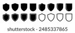 Shield icon set. Protect shield security line icons. Badge quality symbol, sign, logo or emblem.