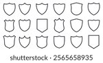 Shield icon set. Protect shield security line icons. Badge quality symbol, sign, logo or emblem. Set of vintage label and badges shape collections. Vector illustration. Black template for patch, eps10