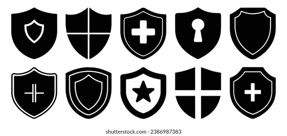 Shield icon set, protect shield security logo, badge symbol, vector illustration isolated