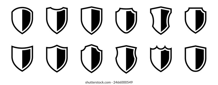 Shield icon set. Protect shield security line icons. Design elements for concept of safety and protection. Vector illustration
