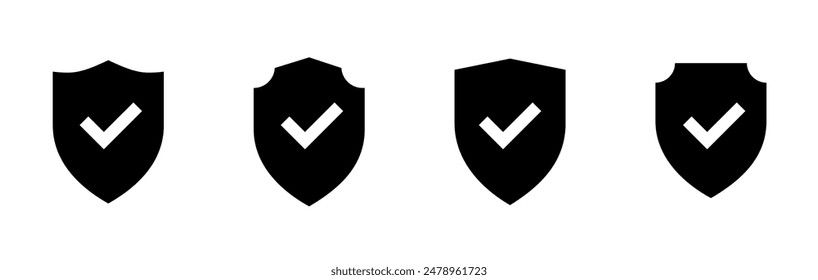 Shield icon set. Protect shield security line icons. Design elements for concept of safety and protection. Vector illustration