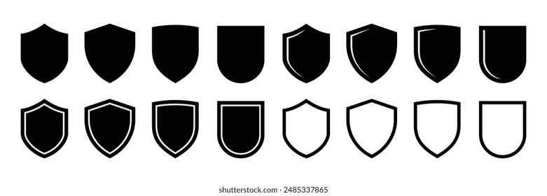 Shield icon set. Protect shield security line icons. Badge quality symbol, sign, logo or emblem.