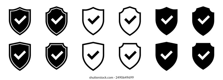 Shield icon set. Protect shield security line icons. Design elements for concept of safety and protection. Vector illustration
