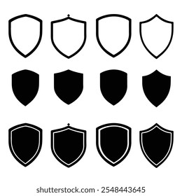 Shield icon set. Protect shield security line icons. Badge quality symbol, sign, logo or emblem