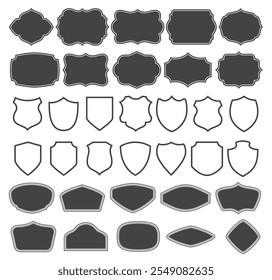 Shield icon set. Protect shield security line icons. Badge quality symbol, sign, logo or emblem.