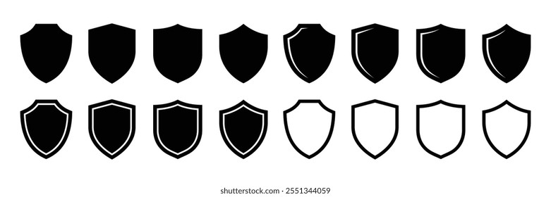 Shield icon set. Protect shield security line icons. Badge quality symbol, sign, logo or emblem.