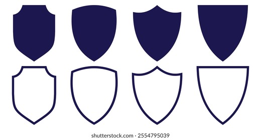 Shield icon set. Protect shield security line icons. Badge quality symbol, sign, logo or emblem.