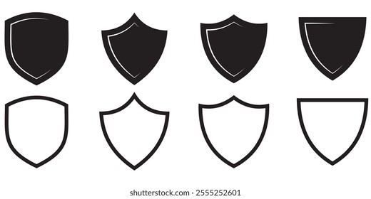 Shield icon set. Protect shield security line icons. Badge quality symbol, sign, logo or emblem. 333