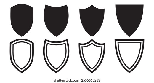 Shield icon set. Protect shield security line icons. Badge quality symbol, sign, logo or emblem.