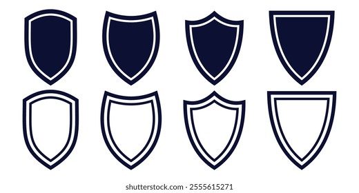 Shield icon set. Protect shield security line icons. Badge quality symbol, sign, logo or emblem.