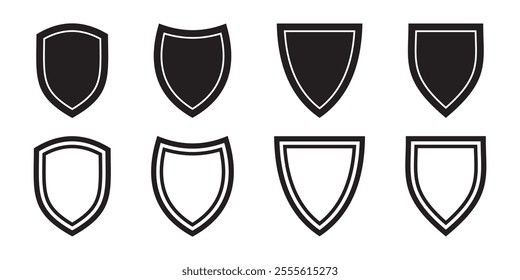 Shield icon set. Protect shield security line icons. Badge quality symbol, sign, logo or emblem.