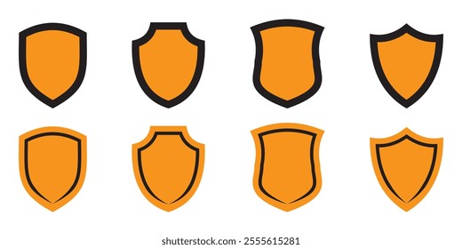 Shield icon set. Protect shield security line icons. Badge quality symbol, sign, logo or emblem.