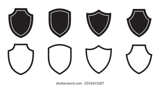 Shield icon set. Protect shield security line icons. Badge quality symbol, sign, logo or emblem.