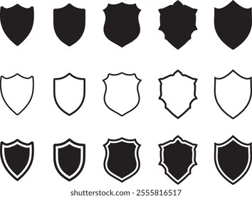 Shield icon set. Protect shield security line icons. Symbol, sign, logo. Shield icon set in black filled and outlined style.