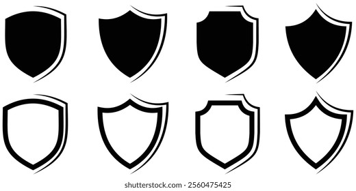 Shield icon set. Protect shield security line icons. Badge quality symbol, sign, logo or emblem. Simple shield icon Vector illustration. Design eps 10. 