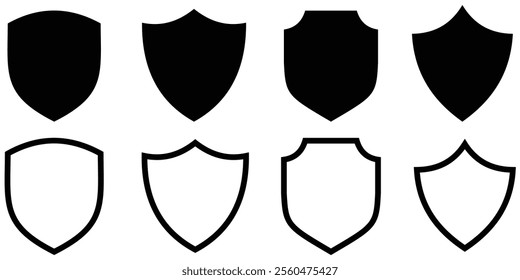 Shield icon set. Protect shield security line icons. Badge quality symbol, sign, logo or emblem. Simple shield icon Vector illustration. Design eps 10. 