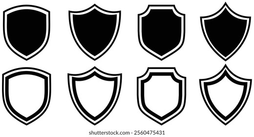 Shield icon set. Protect shield security line icons. Badge quality symbol, sign, logo or emblem. Simple shield icon Vector illustration. Design eps 10. 