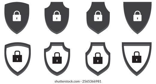 Shield icon set. Protect shield security line icons. security shields symbols with check mark and padlock, Shield security icon, Safety, protection sign eps 10