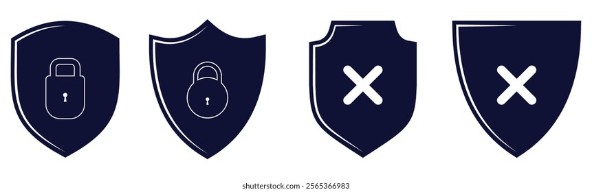 Shield icon set. Protect shield security line icons. security shields symbols with check mark and padlock, Shield security icon, Safety, protection sign eps 10