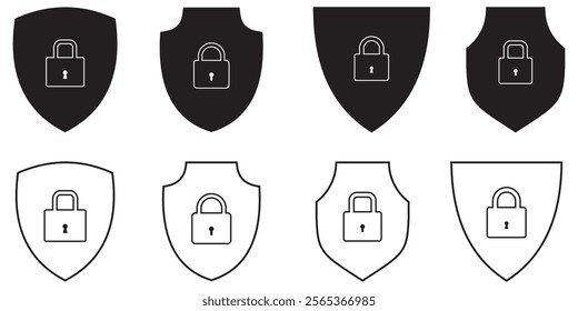 Shield icon set. Protect shield security line icons. security shields symbols with check mark and padlock, Shield security icon, Safety, protection sign eps 10