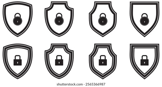 Shield icon set. Protect shield security line icons. security shields symbols with check mark and padlock, Shield security icon, Safety, protection sign eps 10