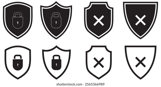 Shield icon set. Protect shield security line icons. security shields symbols with check mark and padlock, Shield security icon, Safety, protection sign eps 10