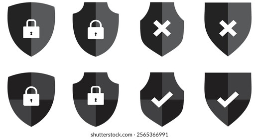 Shield icon set. Protect shield security line icons. security shields symbols with check mark and padlock, Shield security icon, Safety, protection sign eps 10