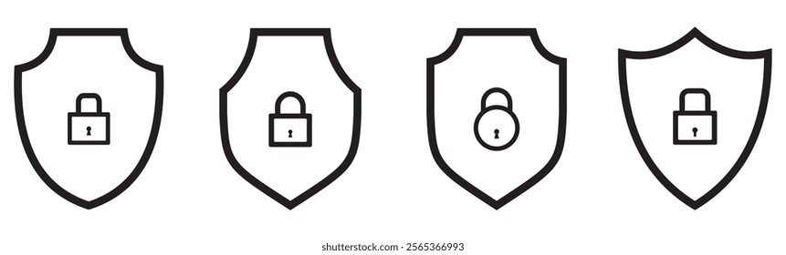 Shield icon set. Protect shield security line icons. security shields symbols with check mark and padlock, Shield security icon, Safety, protection sign eps 10