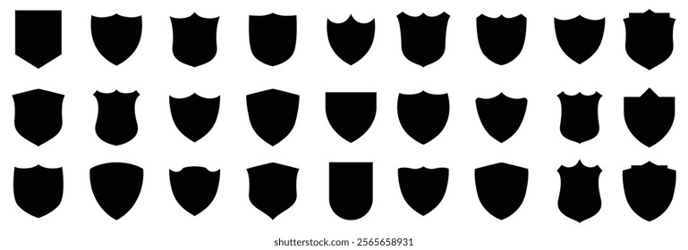 Shield icon set. Protect shield security line icons. Badge quality symbol, sign, logo or emblem. Set of vintage label and badges shape collections. Vector illustration. Black template for patch, eps10