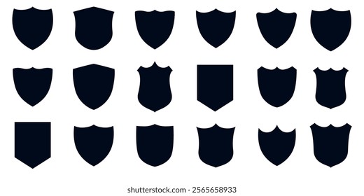 Shield icon set. Protect shield security line icons. Badge quality symbol, sign, logo or emblem. Set of vintage label and badges shape collections. Vector illustration. Black template for patch, eps10