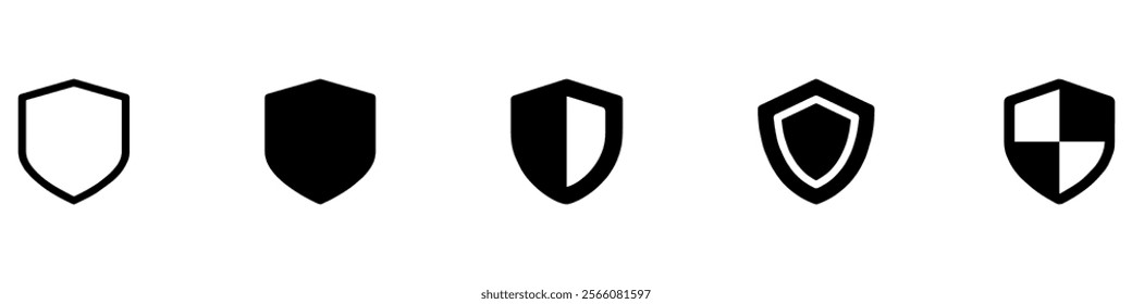 Shield icon set. Protect shield security line icons. Badge quality symbol, sign, logo or emblem. Vector illustration. EPS 10