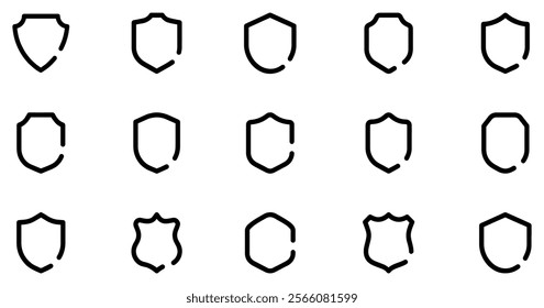 Shield icon set. Protect shield security line icons. Badge quality symbol, sign, logo or emblem. Vector illustration. EPS 10