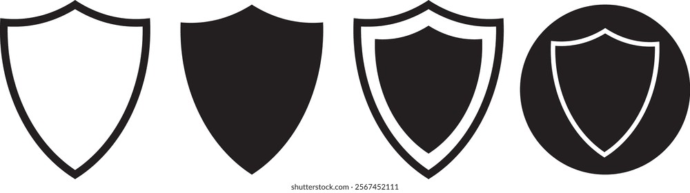 Shield icon set. Protect shield security symbol. Different style shields icons. Safety or protection sign