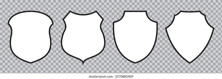 Shield icon set. Protect shield security line icons. Badge quality symbol, sign, logo or emblem.