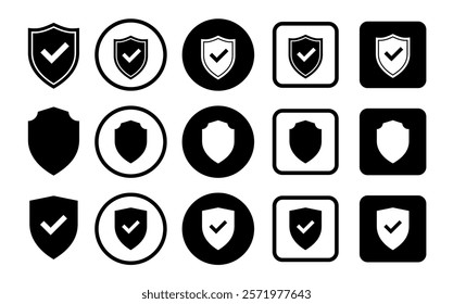 Shield icon set. Protect shield security line icons. Design elements for concept of safety and protection. Vector illustration