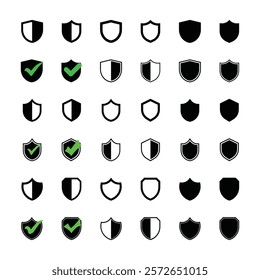 Shield icon set. Protect shield security icons. Badge quality symbol on white background