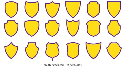 Shield icon set. Protect shield security line icons. Badge quality symbol, sign, logo or emblem.