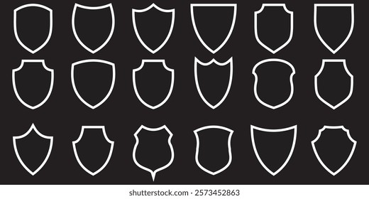 Shield icon set. Protect shield security line icons. Badge quality symbol, sign, logo or emblem.