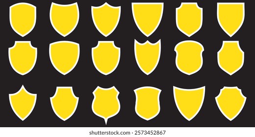 Shield icon set. Protect shield security line icons. Badge quality symbol, sign, logo or emblem.