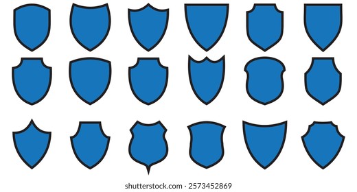 Shield icon set. Protect shield security line icons. Badge quality symbol, sign, logo or emblem.