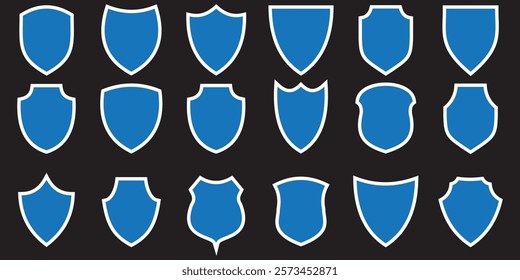 Shield icon set. Protect shield security line icons. Badge quality symbol, sign, logo or emblem.