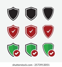 Shield icon set. Protect shield security line icons. Badge quality symbol, sign, logo or emblem