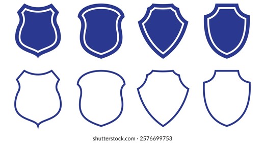 Shield icon set. Protect shield security line icons. Badge quality symbol, sign, logo or emblem.