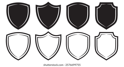 Shield icon set. Protect shield security line icons. Badge quality symbol, sign, logo or emblem.