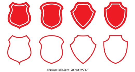 Shield icon set. Protect shield security line icons. Badge quality symbol, sign, logo or emblem.