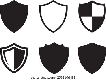 Shield icon set. Protect shield security line icons. Badge quality symbol, sign, logo or emblem.